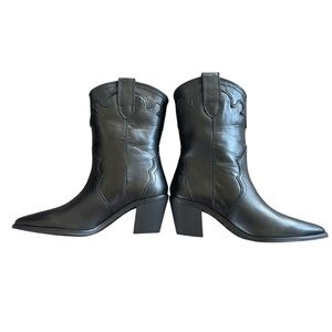 Frye Black Leather Western Ankle Boots Pointed Toe Block Heel Size 7.5